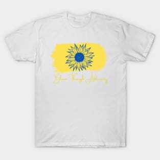 Bloom Through Adversity - Blue Sunflower/Yellow Paint Streak T-Shirt